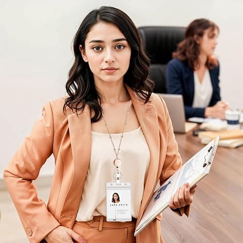 Rose Gold Lanyards for Id Badges Stainless Steel Badge Lanyard with 2 Pcs Waterproof Id Holder Retractable Badge Lanyards Teacher Lanyard for Cruise Ship Key Cards Badges thumbnail 2