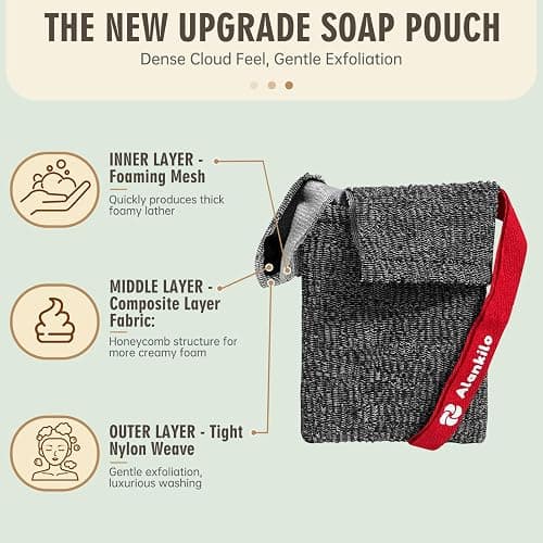 Alankilo 2 Pieces Soap Bags for Soap Bars, Exfoliating Soap Saver Bags, Foaming Bar Soap Pouches for Use in Baths or Showers(Grey) - A Grey thumbnail 2