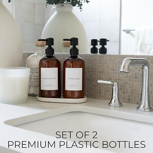 Stylish Soap Dispenser Set of 2 for Kitchen Or Bathroom - Quality 21oz Dish and Hand Soap Dispensers - Extra Durable Amber Dispensers Perfectly Enhance Your Bathroom Or Kitchen - Brown thumbnail 3