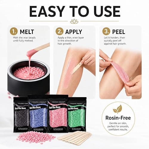 YOUNG VISION Hard Wax Beads for Hair Removal, 2.2lbs 1000g Refill Waxing Beads for Sensitive Skin Women, Face, Brazilian, Bikini, Body, Soft and Painless Waxing Beans, 10 Packs, Multi Color thumbnail 4