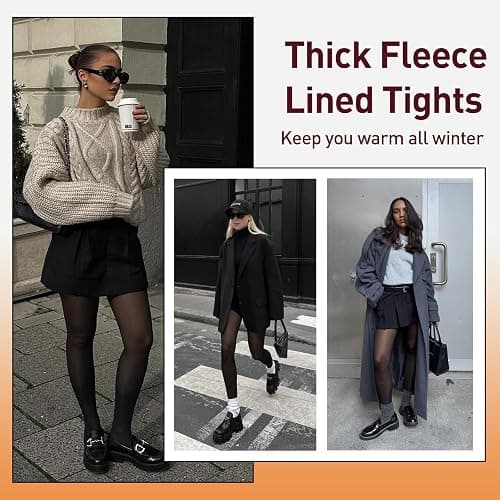 JIZ Translucent Fleece Lined Tights Women, Thermal Tights for Women, Pantyhose Leggings, Warm Sheer Tights for Women Winter (Small, Dark Black) thumbnail 7