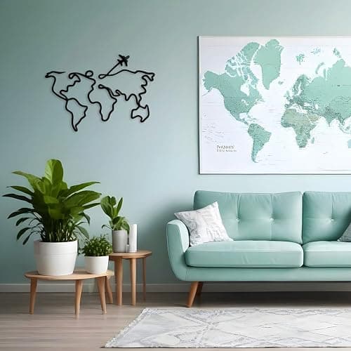 Xedatric World Map Wall Decor – Minimalist Metal Art for Travel Lovers – Perfect Travel Wall Art and Home Décor Accent thumbnail 3