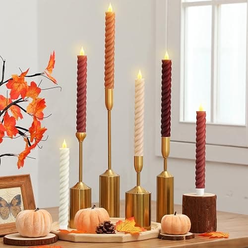 Baquler 6 Pcs Fall Flameless Taper Candle Twisted LED 9.65 Inch Fall Taper Candles Battery Operated Twisted Candlesticks for Thanksgiving Harvest Wedding Birthday Home Party Dinner Fireplace Decor - Image 1