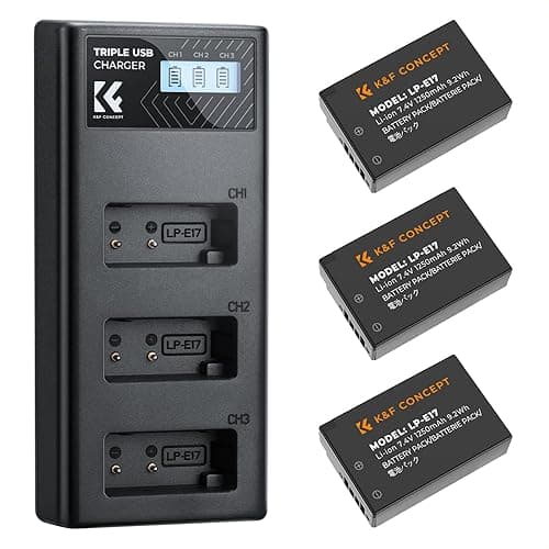 K&F CONCEPT 3-Pack LP-E17 Battery and Upgraded 3-Slot LCD Charger Compatible with Canon EOS R100 R50 RP R10 R8, Rebel T8i T7i T6i T6s SL2 SL3 EOS M3 M5 M6 200D 77D 750D 760D 800D 8000D Camera - Image 1