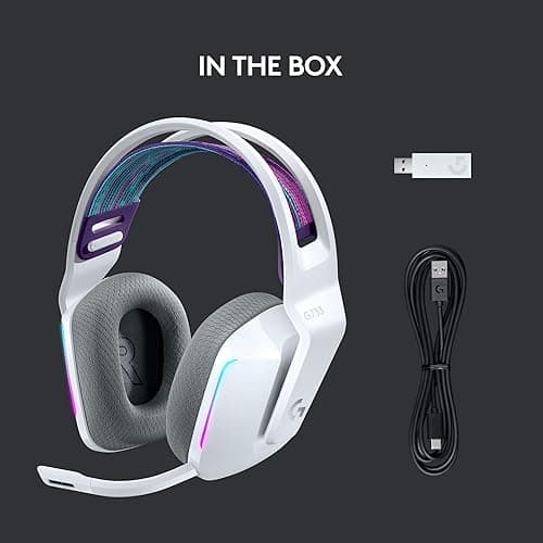 Logitech G733 LIGHTSPEED Wireless Gaming Headset with Suspension Headband, LIGHTSYNC RGB, Blue Voice Mic Techonolgy and PRO-G Audio Drivers - White thumbnail 7