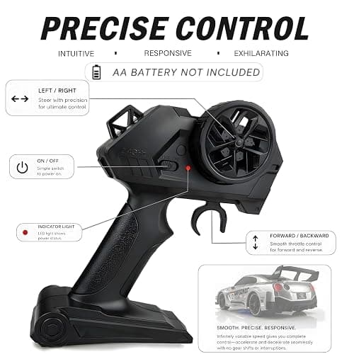 XGUICHEEN RC Drift Car, 1:24 Scale Remote Control Vehicle with LED Lights,Drifting Tires＆Two Batteries, Racing Sports Toy Idea Gift for Adults Boys Girls and Kids thumbnail 3