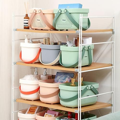 JiatuA Plastic Storage Basket with Handle Portable Shower Caddy Tote Organizer Basket Bin for Bathroom Kitchen Dorm Room Bedroom, Small Pink - Pink - Small thumbnail 4