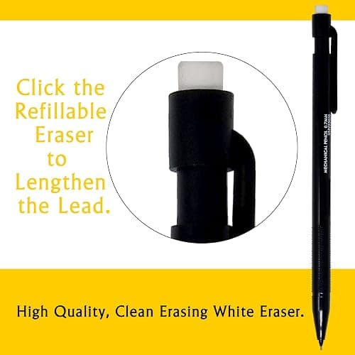 Tribello Mechanical Pencils 0.7 mm Bulk Lead Pencils for Drawing, Drafting, Sketching, Handwriting - Black Barrel - Total 24 (12 Count - 2 Pack) thumbnail 4