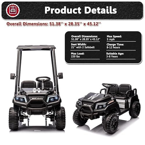 karbost 24V 7AH Ride on Car with Parent Remote Control, 4 Seater Kids Ride on Golf Cart with Plastic Roof, 4WD Ride on Toys with EVA Tires, Gas Pedal, Music Player, Horn (Black) thumbnail 6