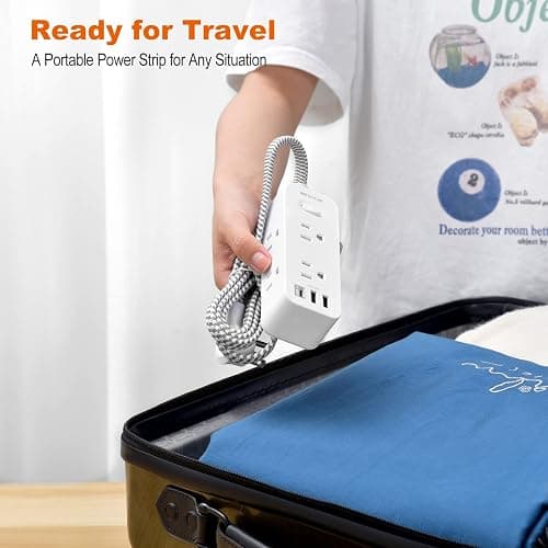 Power Strip Surge Protector, BESHON 5Ft Extension Cord, 6 Outlets with 3 USB Ports(1 USB C Outlet), 3-Side Outlet Extender, Wall Mount, Compact for Travel, Home, School, College Dorm Room and Office thumbnail 4