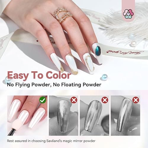 SAVILAND White Pearl Chrome Nail Powder: 1g Metallic Mirror Effect Unicorn Chrome Powder Iridescent Pearlescent Aurora Mermaid Pigment Glitter Dust Kit for DIY Nail Art Decoration Home & Salon Use thumbnail 5