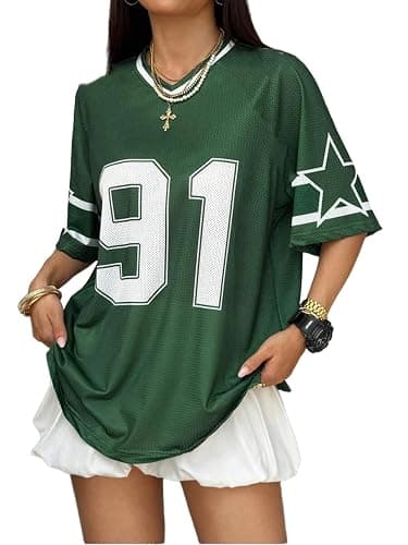 Fronage Women's Y2K Number 91 Print Jersey Oversized Baseball Jersey Short Sleeve Tops Streetwear T Shirt Aesthetic Clothes - Image 1