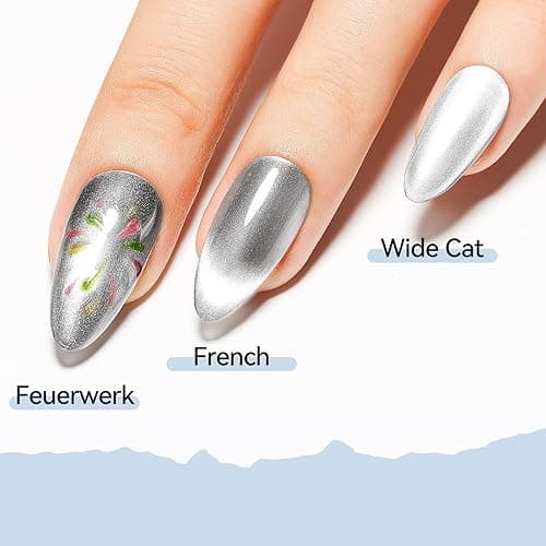 MIZHSE Quick Dry Cat Eye Nail Polish, Sliver Magnetic Nail Polish with Magnet, Air Drying Fast Nail Lacquer 15ml Cateye Effect for Women Girl Non-Gel Nail Art Manicure DIY Home thumbnail 3