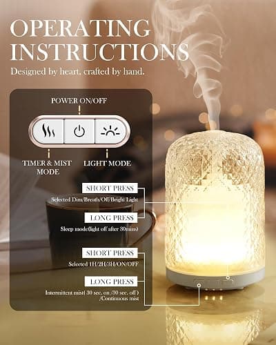 Onaboviva Essential Oil Diffuser – 2.4MHz Ultrasonic Aromatherapy Diffuser, Health Night Light, Timer & Auto Shut-Off, BPA-Free, 120ml Glass Oil Diffuser for Home, Office, Spa, Yoga thumbnail 3