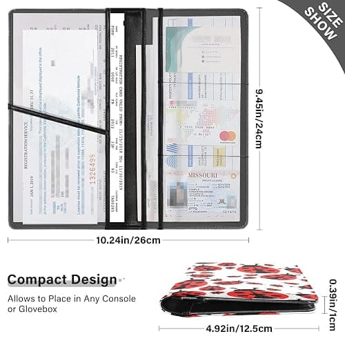 Ladybugs Car Registration and Insurance Holder for Man Woman Leather Vehicle Glove Box Organizer for Essential Documents Automobile Wallet Accessories Case for ID DMV AAA Driver License Cards thumbnail 3