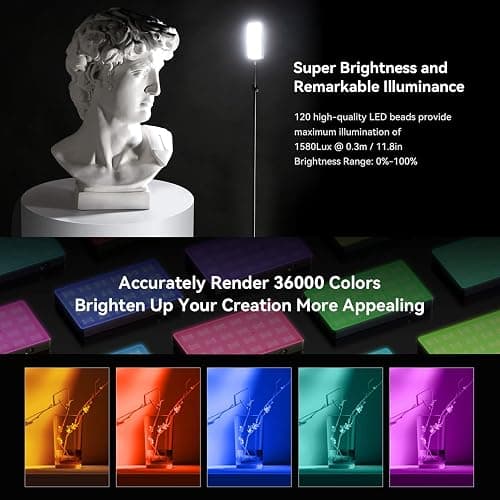 SMALLRIG RGB Video Light, RM120 Portable on Camera Light, 5000mAh 2500K-8500K CRI 98+, Éclairage de Vidéoconférence Professionnel Full Color LED Light Panel pour Vlog, Photography - 3808 thumbnail 7