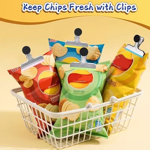 HOUSE AGAIN 4 Pack Stainless Steel Magnetic Chip Bag Clips Covered with Silicone - NO More Sharp Edges - Color Coded for Food Bags - Hang Postcards Heavy Duty for Kitchen and Office, 3 Inches Wide thumbnail 7