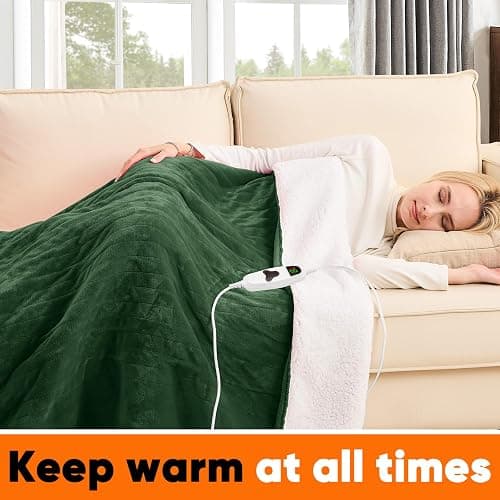 greenoak Heated Blanket Electric Full 72"X84", Heating Blankets with 10 Heat Levels 8 Hours Auto-Off, Soft Flannel Sherpa Fluffy House Warming Gifts for Grandma Seniors Momt, Jade Green thumbnail 2