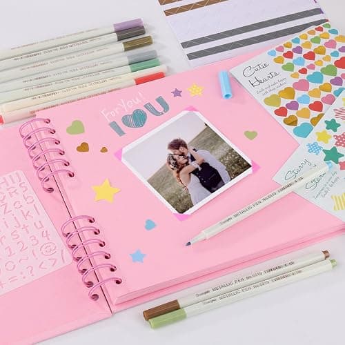 Gotideal 80 Pages Scrapbook Album with 10 Metallic Markers, Craft Paper Photo Album for Wedding and Anniversary, Family DIY Scrapbook Accessories with Scrapbooking Stickers Corners(Pink) thumbnail 6