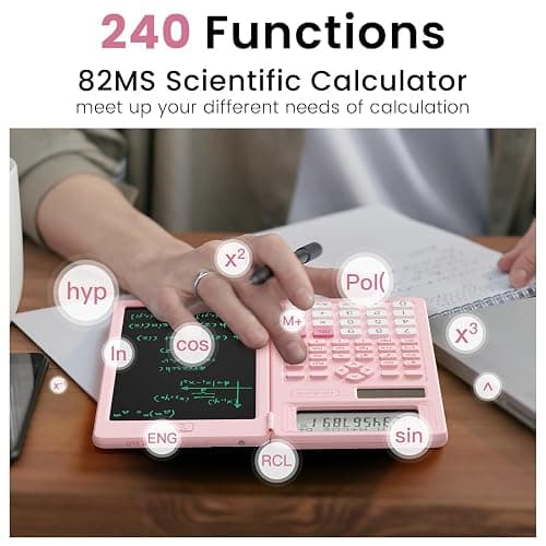 Scientific Calculators for School with Notepad, ROATEE Pink Cute School Supplies for Girls Middle and High School Stuff for Student, 240 Functions 82 MS Foldable 2-Line Display Solar and Battery Power thumbnail 2