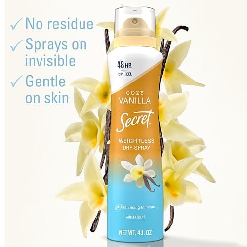 Secret Dry Spray Antiperspirant Deodorant for Women, 48hr Weightless Sweat & Odor Protection, Gentle on Skin, Cozy Vanilla Scent, 4.1 oz (Pack of 3) thumbnail 2