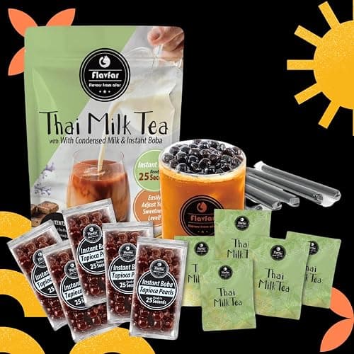 Flavfar Thai Milk Tea Kit – Now with No Added Condensed Milk | Instant Brown Sugar Boba, Low Calorie, Authentic Bubble Tea from Taiwan – 5 Servings thumbnail 7