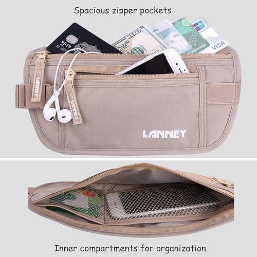 Money Belt for Travel Women and Men Slim Hidden Travel Wallet with RFID Blocking - Beige thumbnail 4