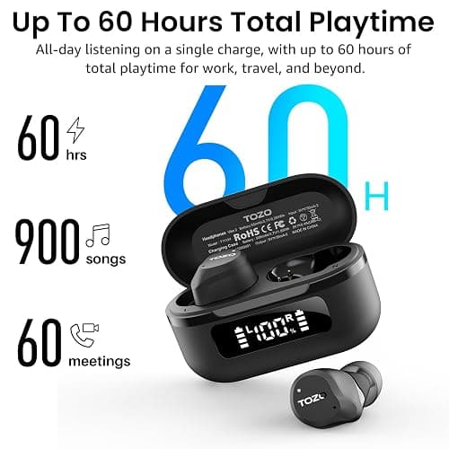 TOZO NC9 Hybrid Active Noise Cancelling Wireless Earbuds, 6 Mics ENC Clear Call, IPX8 Waterproof, in Ear Bluetooth 5.3 Headphones Stereo Bass Ear Buds 60H Playtime with LED Display 32 EQs via APP thumbnail 4
