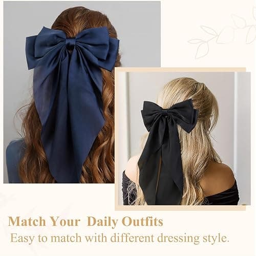 TERSE Hair Bows for Women Big Bows Hair Accessories for Women Girls Cute Oversized Bow Clips with Long Tails Silky Satin Ribbon thumbnail 2