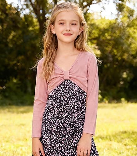Kimoda Girls 2 Piece Outfits Adjustable Shoulder Strap Cami Dress with Long Sleeve Cardigan Set for 5-14 Years thumbnail 4