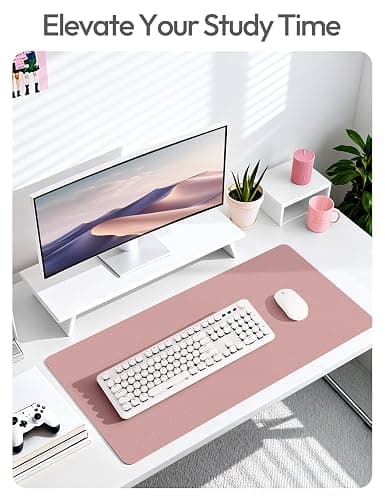 YSAGi Leather Desk Protector, Office Mat, Large Mouse Mat, Non-Slip PU Leather Blotter, Laptop Desk, Waterproof Writing Pad for Office and Home (Pale Mauve, 35.4" x 17") thumbnail 6