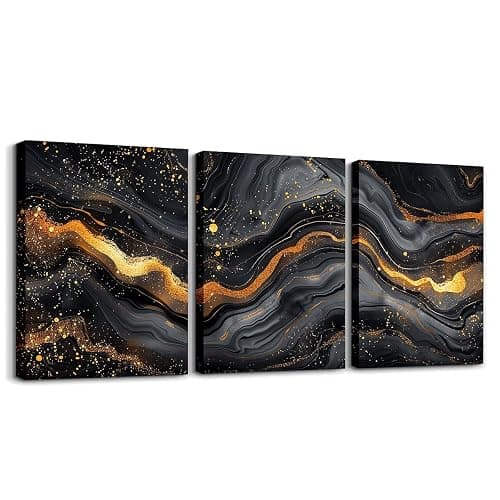 Castle Fairy Black Marble Artwork Paintings Wall Decor Living Room Gold Fluid Dots Wall Decorations For Bedroom Office Modern Marbling Wall Painting Prints Art Home Decor 3 Piece - Image 1