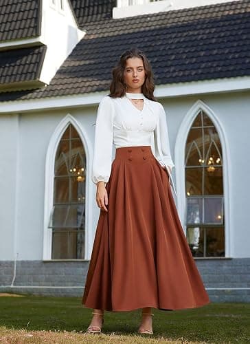 Scarlet Darkness Long Skirts for Women Maxi High Waisted A Line Skirt Renaissance Skirt with Pocket thumbnail 2