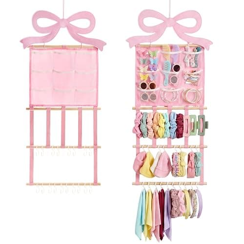 Ohmique Bow Organizer for Girls - Pink Bow Holder for Girls Hair Bows, Hair Clip Organizer Headband Storage Hanger Girl Headband Display Wall Mounted Accessories for Nursery Bedroom Girl Room - Image 1