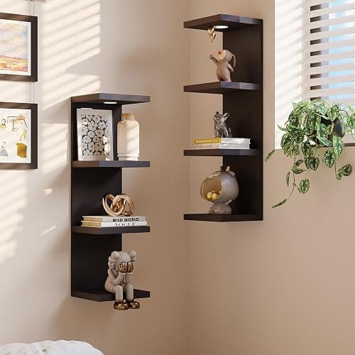 LitaEther Versatile 4 Tier Wall Shelf Unit,Black Lack Wall Shelf,Display Floating Shelf with LED Remote Control Light thumbnail 7