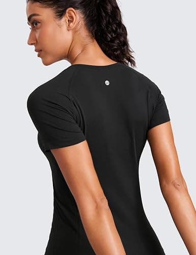 CRZ YOGA Seamless Workout Tops for Women Hip Length - Athletic Running Gym Yoga Short Sleeve Shirts Breathable Crewneck Tees thumbnail 5