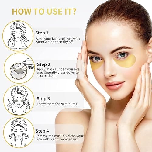 NAZANO 24K Gold Under Eye Patches - 60 Pack for Puffy Eyes, Dark Circles, Bags & Wrinkles with Collagen & Hyaluronic Acid - Eye Care Pads for Daily Skincare (Gold) thumbnail 6