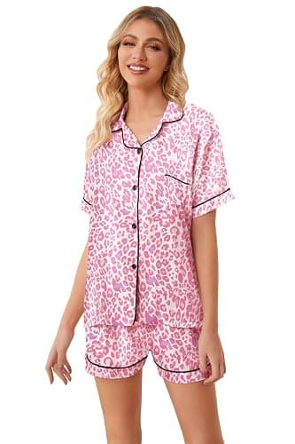 Umeyda Women & Girls Pajamas Set, Soft Satin Lightweight Silk Button-Down Top with Shorts 2 Piece PJS for Mom Boys Kids Gifts thumbnail 5
