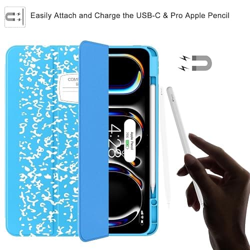 Soke Case for New iPad Pro 13 Inch (M5/M4, 2025/2024 Release), with Pencil Holder Trifold Stand Shockproof [Support Apple Pencil Charging + Auto Wake/Sleep], Soft TPU Back Cover, Book Blue thumbnail 4