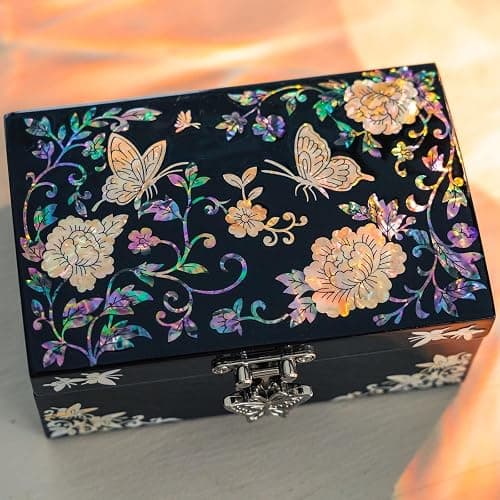 February Mountain Mother of Pearl Small Jewelry Ring Box - Gifts for best friends women, Thank you gifts, mom birthday gifts, Friendship Women Gifts Trinkets Keepsake Treasure box (Black-Butterfly) thumbnail 4