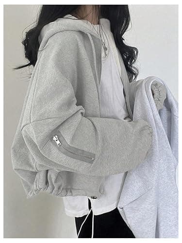 RoseSeek Women's Zip Up Drawstring Hoodie Long Sleeve Drop Shoulder Loose Sweatshirt Outerwear thumbnail 3