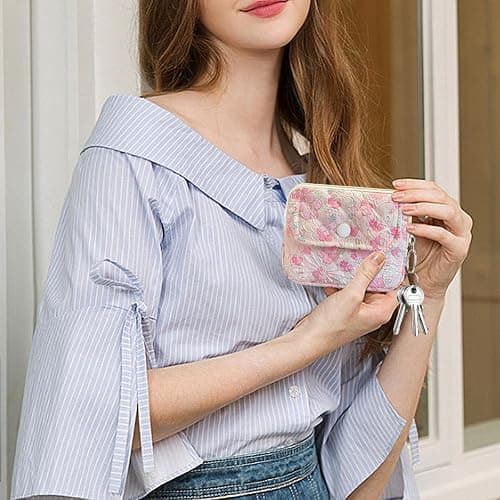 Modacarry Cotton Quilted Floral Coin Pouch with Cute Prints Zipper for Women Girls (FLOWER WHITE RABBIT) thumbnail 2