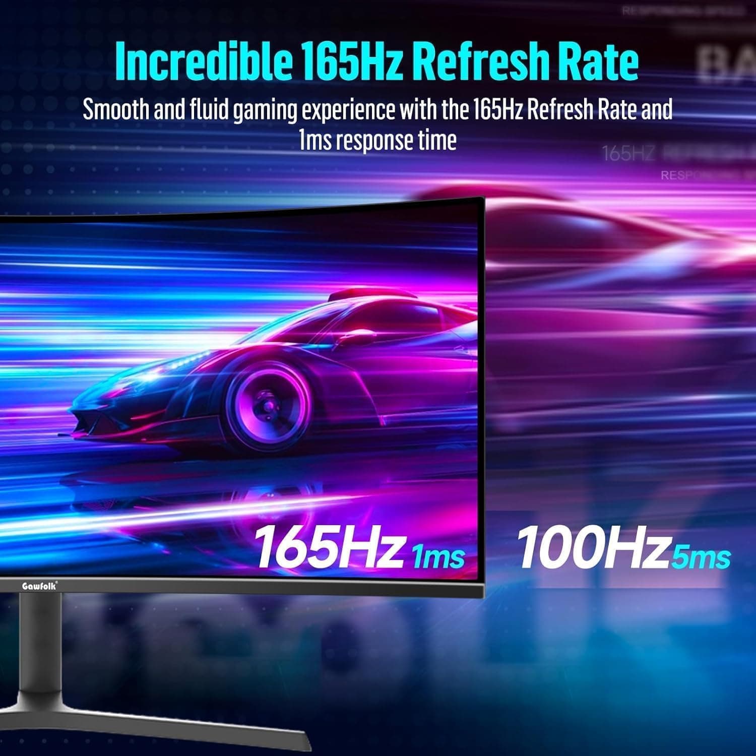 Gawfolk 34 inch Curved ultrawide Gaming Monitor, UWQHD 3440x1440, 1500R Curvature 165hz Refresh Rate Curved Computer Screen with FreeSync and Eye Care Technology, Liftable Stand thumbnail 5