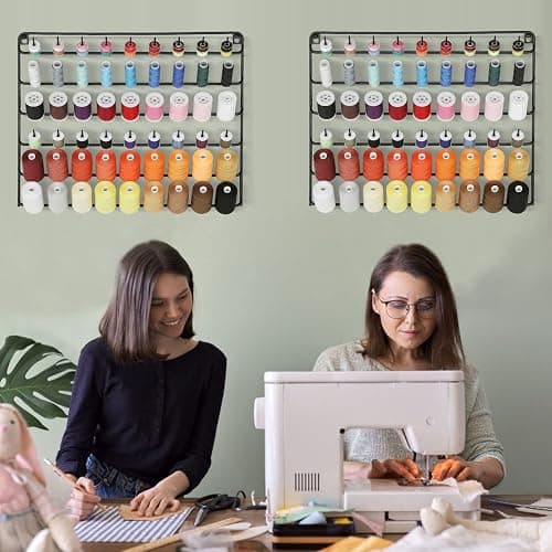 YBING Thread Holder Wall 2 Pack 54 Spools Thread Rack Wall Mount Embroidery Spool Thread Organizer Metal Sewing Thread Organizer with Hanging Tools for Quilting thumbnail 4