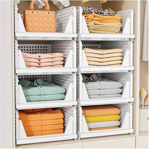 Upgraded Closet Organizers and Storage, Stackable Closet Organizer Basket | 5 Pack Foldable Closet Storage Bins for Bathroom Laundry Room Wardrobe Storage, Space-Saving Clothes Drawer Organizer thumbnail 2
