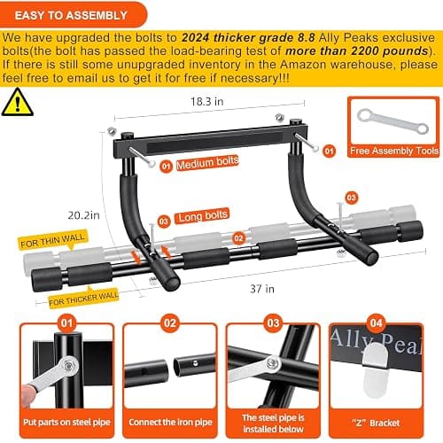 Ally Peaks Pull Up Bar for Doorway | Thickened Steel Max Limit 440 lbs Upper Body Fitness Workout Bar| Multi-Grip Strength for Doorway | Indoor Chin-Up Bar Fitness Trainer for Home Gym Portable thumbnail 5