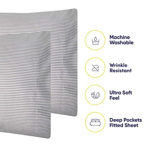 Queen Sheets Stripe Grey - 6 Piece 1500 Supreme Collection Fine Brushed Microfiber Deep Pocket Queen Sheet Set Bedding - 2 Extra Pillow Cases, Great Value, Queen, Classic Stripe Gray thumbnail 3