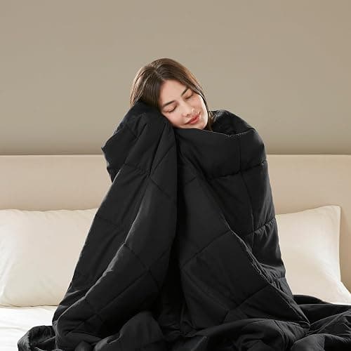 Madison Park Queen Size Blanket Ultra-Soft Microfiber Queen Size, Box Quilting with Satin Binding, All Season & Lightweight Queen Summer Blanket for Bed, Couch & Sofa, Full/Queen, Black thumbnail 6