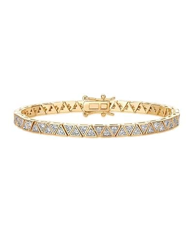 PAVOI 14K Gold Plated Tennis Bracelets for Women - Bezel Set Cubic Zirconia Bracelet - Simulated Diamonds Round, Trillion, Trinity, Radiant, Pear, Heart Cut Stones Wedding Jewelry Gifts for Brides - Image 1