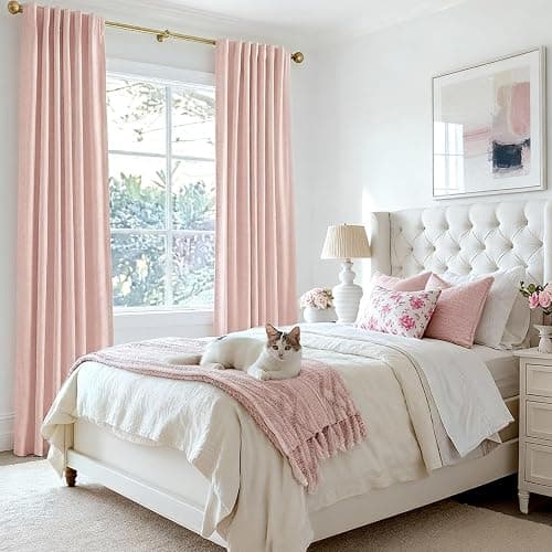 INOVADAY 100% Blackout Curtains 84 Inches Length 2 Panels Set, Back Tab/Rod Pocket Linen Black Out Curtains for Bedroom, Thermal Insulated Window Drapes - Blush Pink, W50 X L84 thumbnail 6